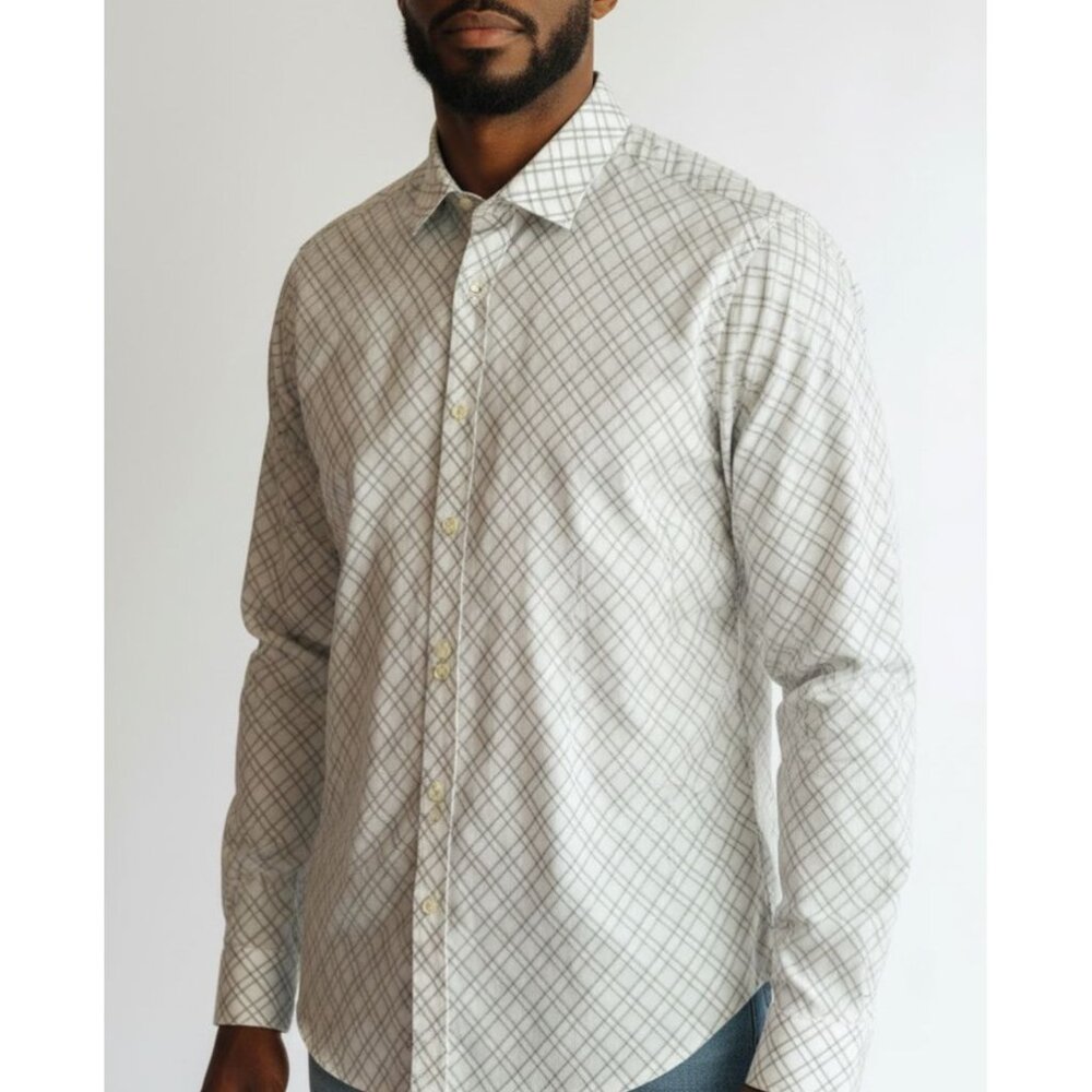 Banana Republic Mens Fitted Long Sleeve Button-Down Shirt 16-16½ Plaid 100% Cott